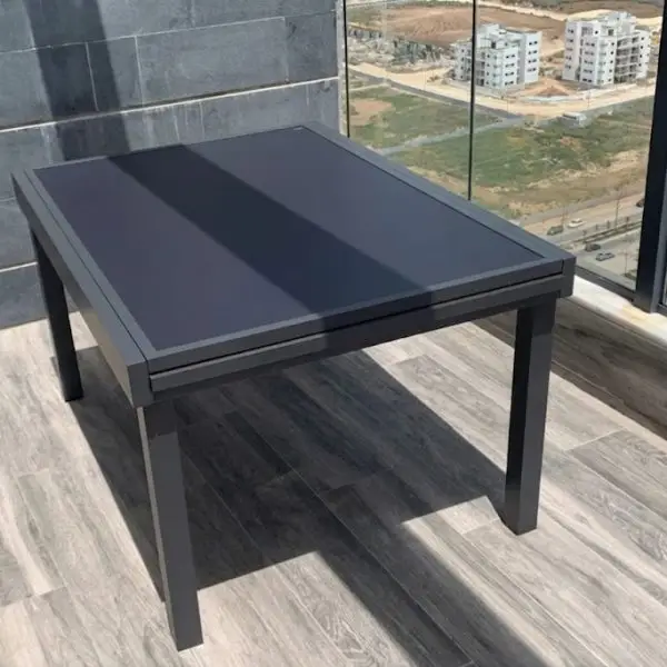 שולחן אלומיניום 135 נפתח ל-270 בשילוב זכוכית מחוסמת