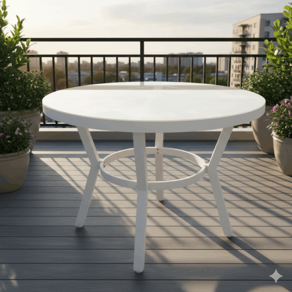 שולחן אלומיניום עגול פלטת זכוכית קוטר 100 ס"מ