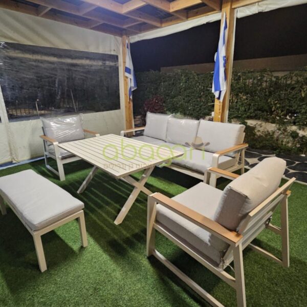 פינת ישיבה אלומיניום תלת מושבית+ספסל דגם "ליאון"