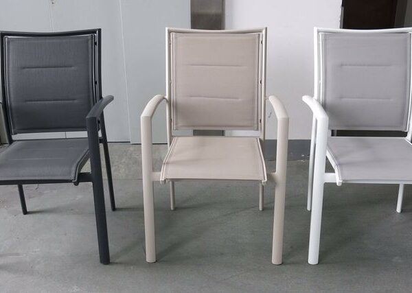 שולחן אלומיניום 172 נפתח ל-243 רגלי איקס + 6 כסאות אלומיניום סלינג כפול