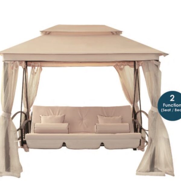 נדנדה תלת מושבית משולבת גזיבו + וילונות דגם GRANADA