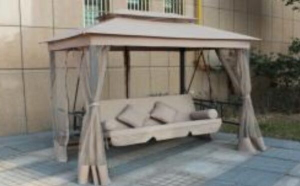 נדנדה תלת מושבית משולבת גזיבו + וילונות דגם GRANADA