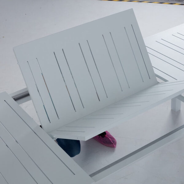 שולחן אלומיניום 216 נפתח-297 רגל אלכסון + 6 כסאות אלומיניום סלינג כפול