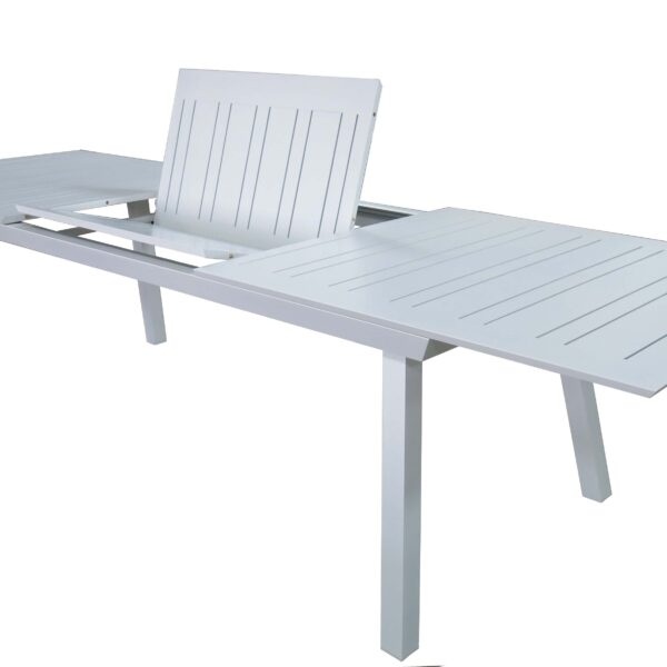 שולחן אלומיניום 216 נפתח-297 רגל אלכסון + 6 כסאות אלומיניום סלינג כפול