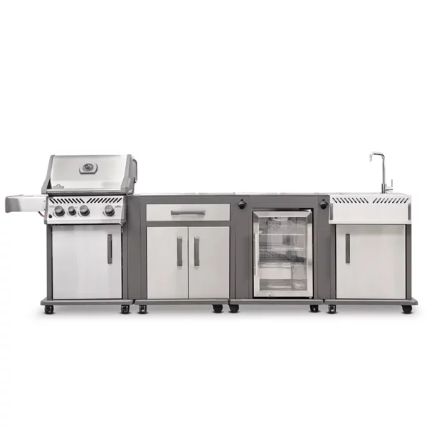 מטבח חוץ מודולרי NAPOLEON ROGUE  (נירוסטה) | גריל גז 3 מבערים + יחידת מקרר + יחידות כיור + יחידת אחסון