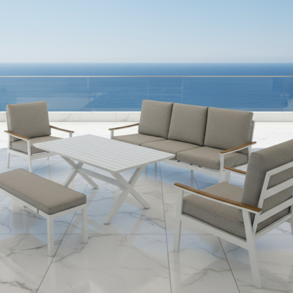 פינת ישיבה תלת מושבית מאלומיניום דגם "ספורה"