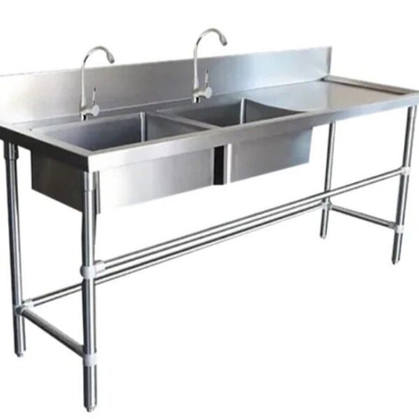 שולחן עבודה משולב 2 כיורים ו 2 ברזים, עשוי נירוסטה דגם SP 69-3