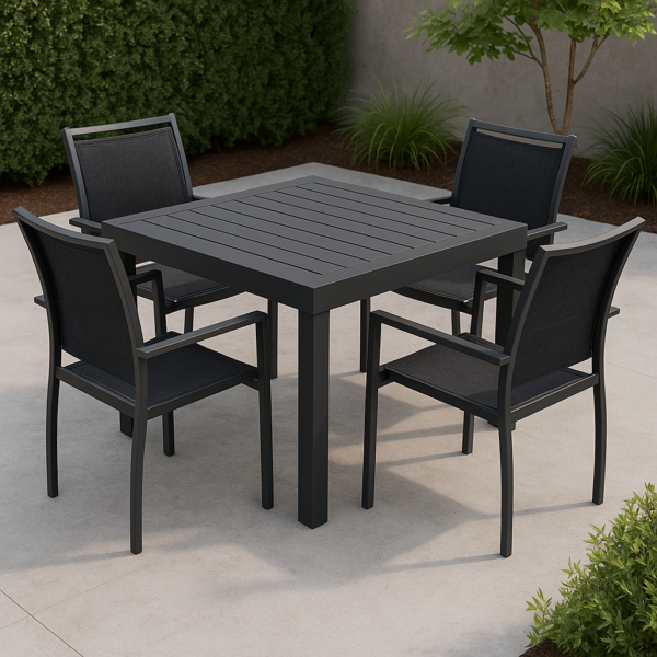 שולחן אלומיניום 90/180 + 4 כסאות אלומיניום סלינג כפול