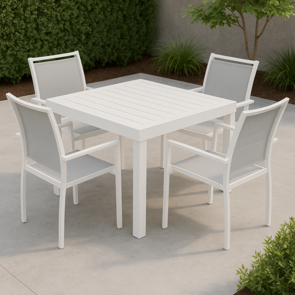 שולחן אלומיניום 90/180 + 4 כסאות אלומיניום סלינג כפול