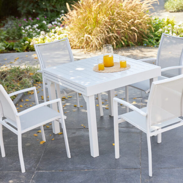 שולחן אלומיניום 90/180 + 4 כסאות אלומיניום סלינג כפול