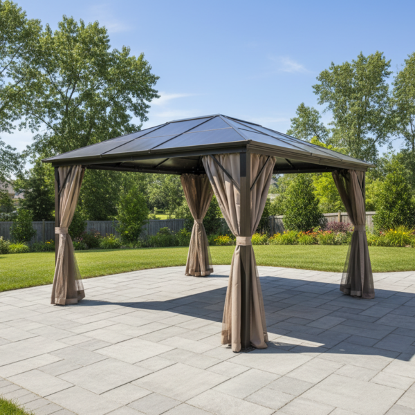 גזיבו אלומיניום 3×4 מ׳ – דגם יוקרתי עם גג פוליקרבונט