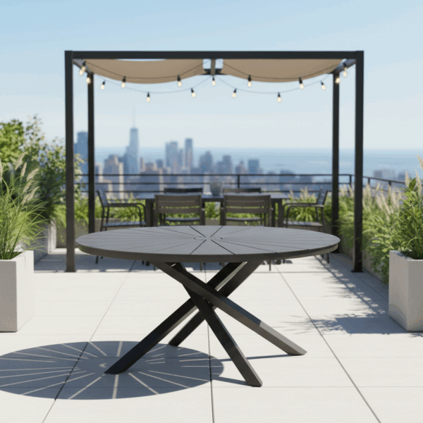 שולחן אלומיניום עגול דגם "אופטרה" קוטר 120 ס"מ