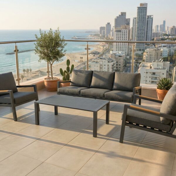 פינת ישיבה תלת מושבית אלומיניום דגם "קפריסין"