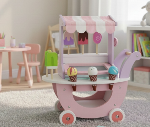 עגלת גלידה ורודה מעץ