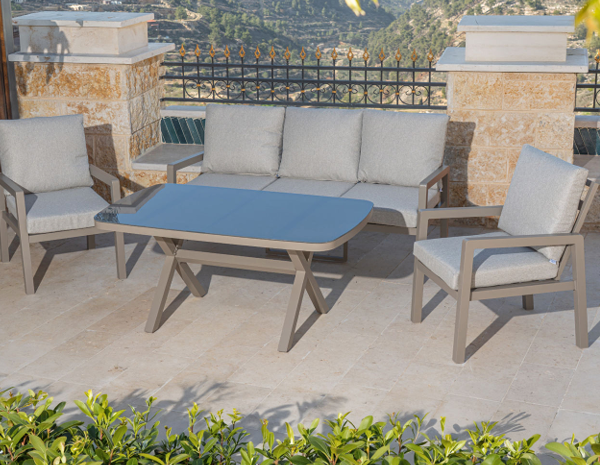 פינת ישיבה אלומיניום תלת מושבית+ שולחן גבוהה דגם "Reno"