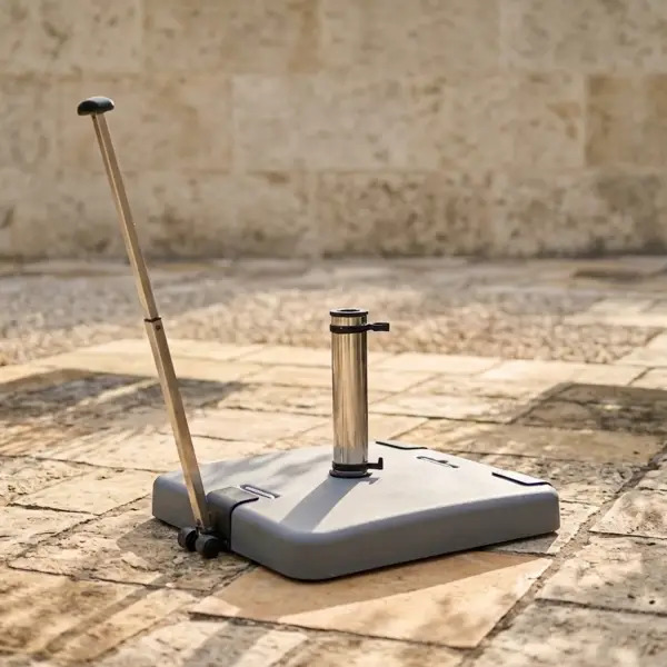בסיס שמשיה בטון מרובע 50 ק"ג כולל גלגלים וידית